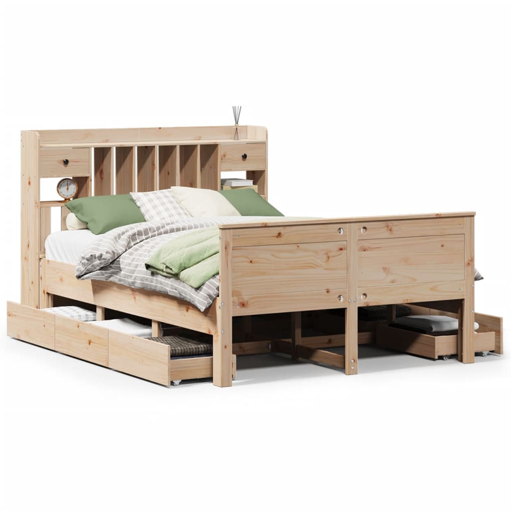 Lit bibliothèque sans matelas 150x200 cm bois massif de pin - XIOS