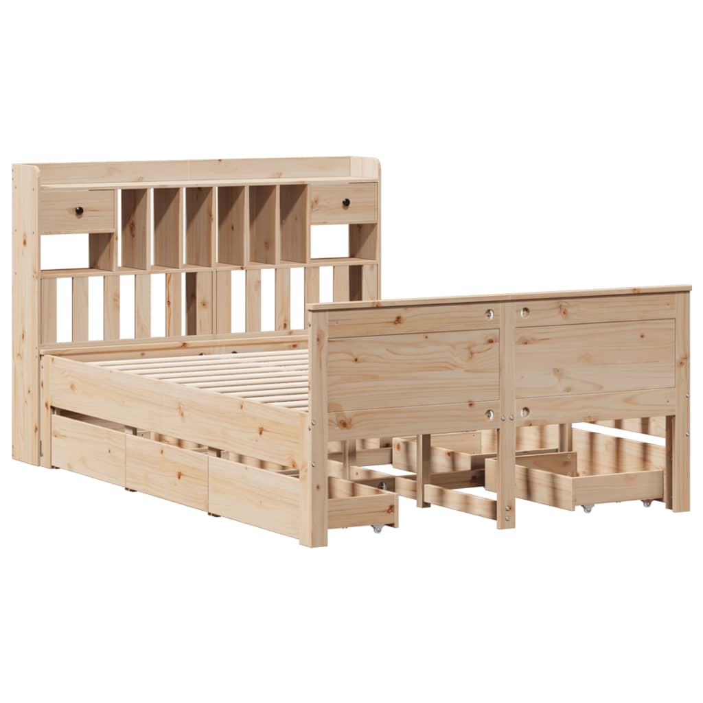 Lit bibliothèque sans matelas 150x200 cm bois massif de pin - XIOS
