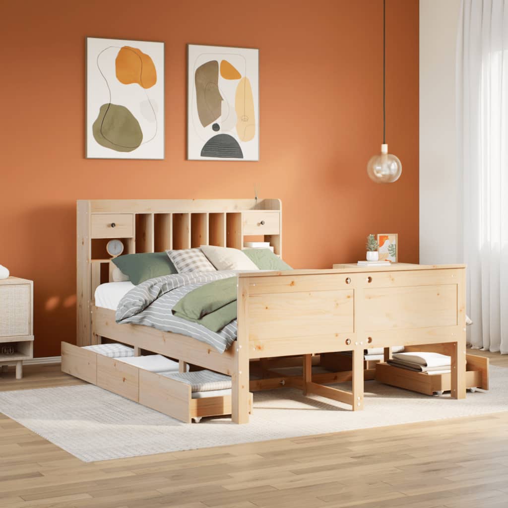 Lit bibliothèque sans matelas 150x200 cm bois massif de pin - XIOS