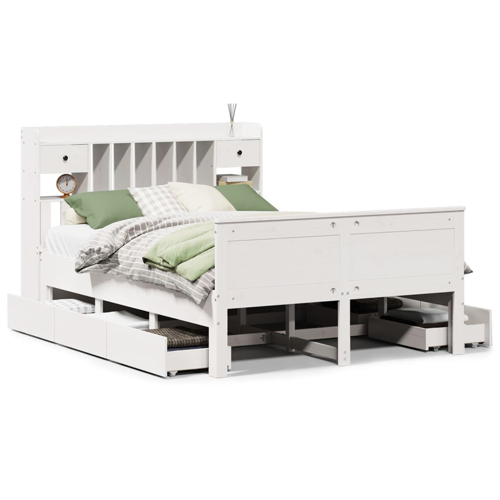 Lit bibliothèque sans matelas blanc 150x200 cm bois pin massif - XIOS