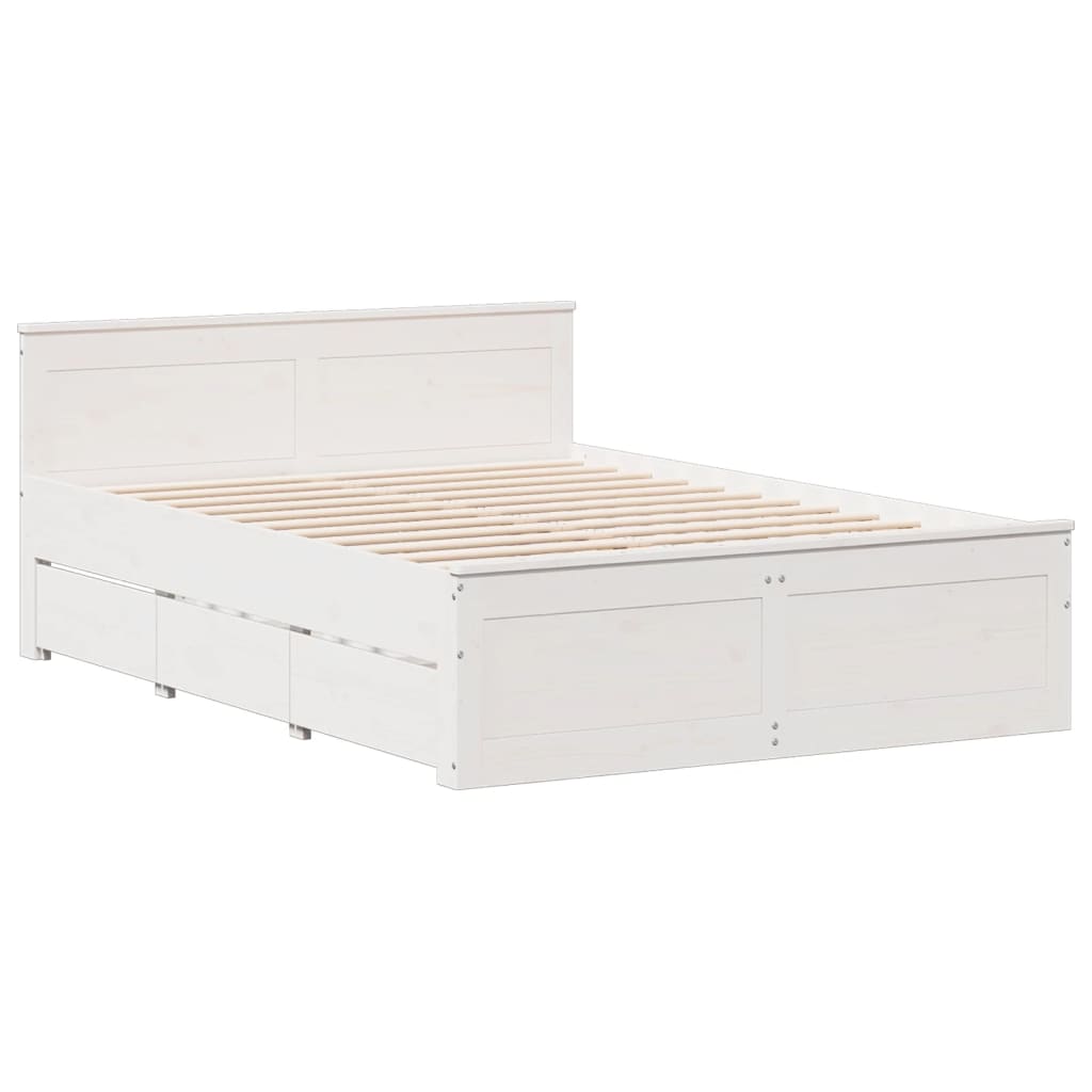 Lit bibliothèque sans matelas blanc 140x200 cm bois pin massif - XIOS