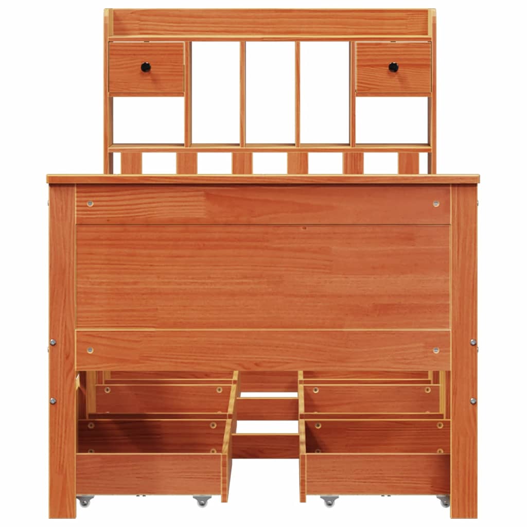 Lit bibliothèque sans matelas cire marron 100x200 cm pin massif - XIOS