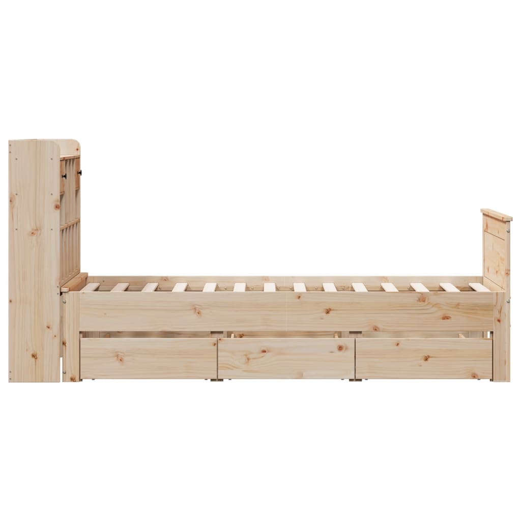 Lit bibliothèque sans matelas 90x200 cm bois de pin massif - XIOS