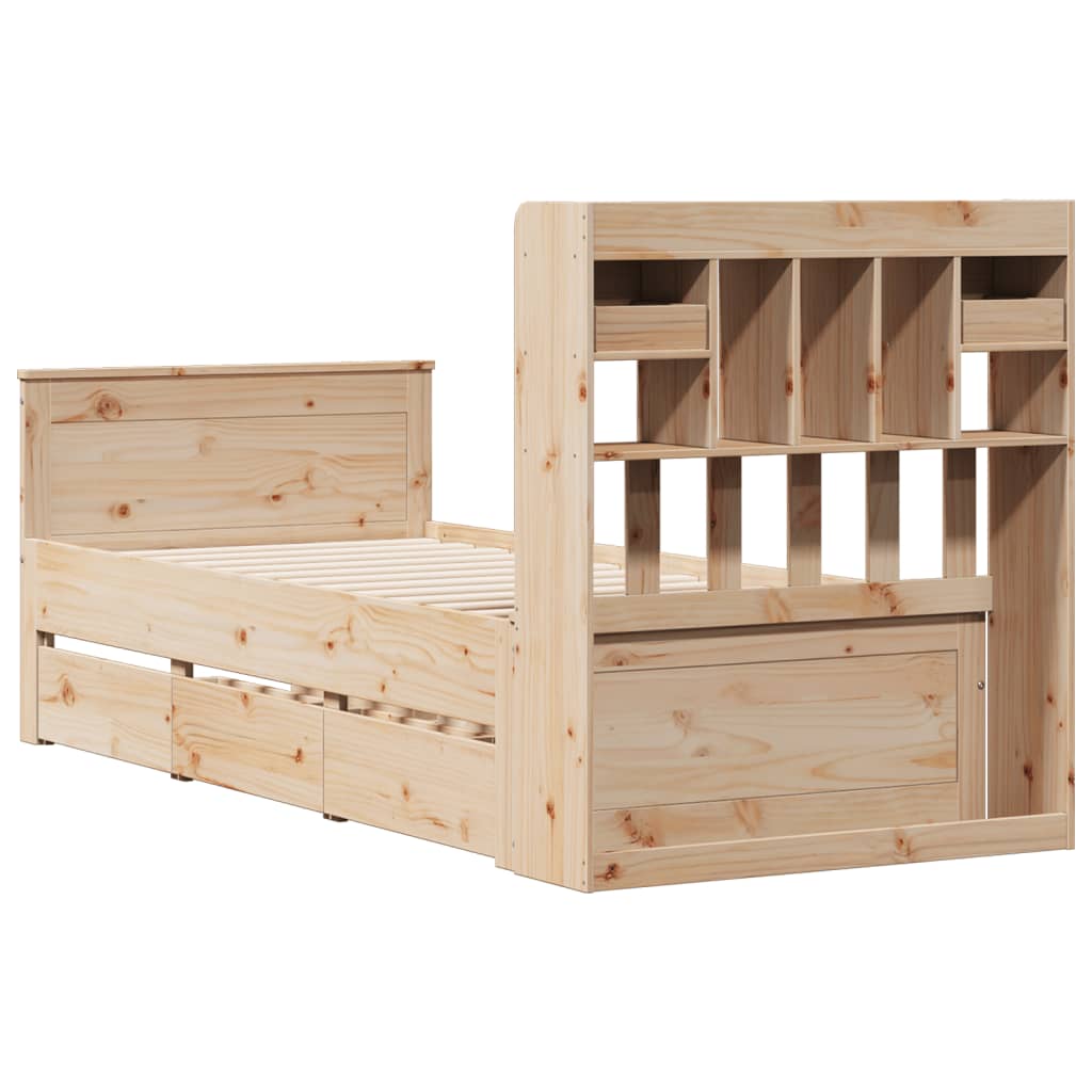 Lit bibliothèque sans matelas 90x200 cm bois de pin massif - XIOS