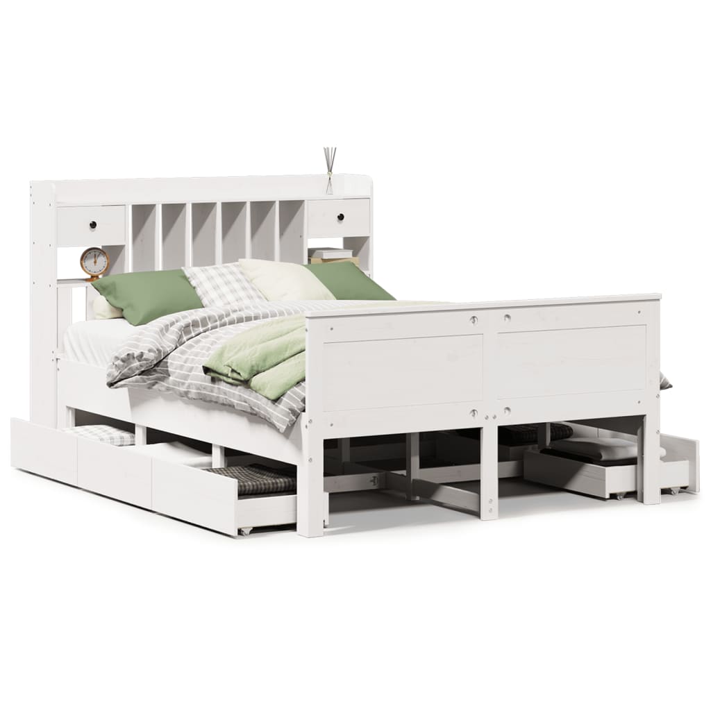 Lit bibliothèque sans matelas blanc 140x190 cm bois pin massif - XIOS
