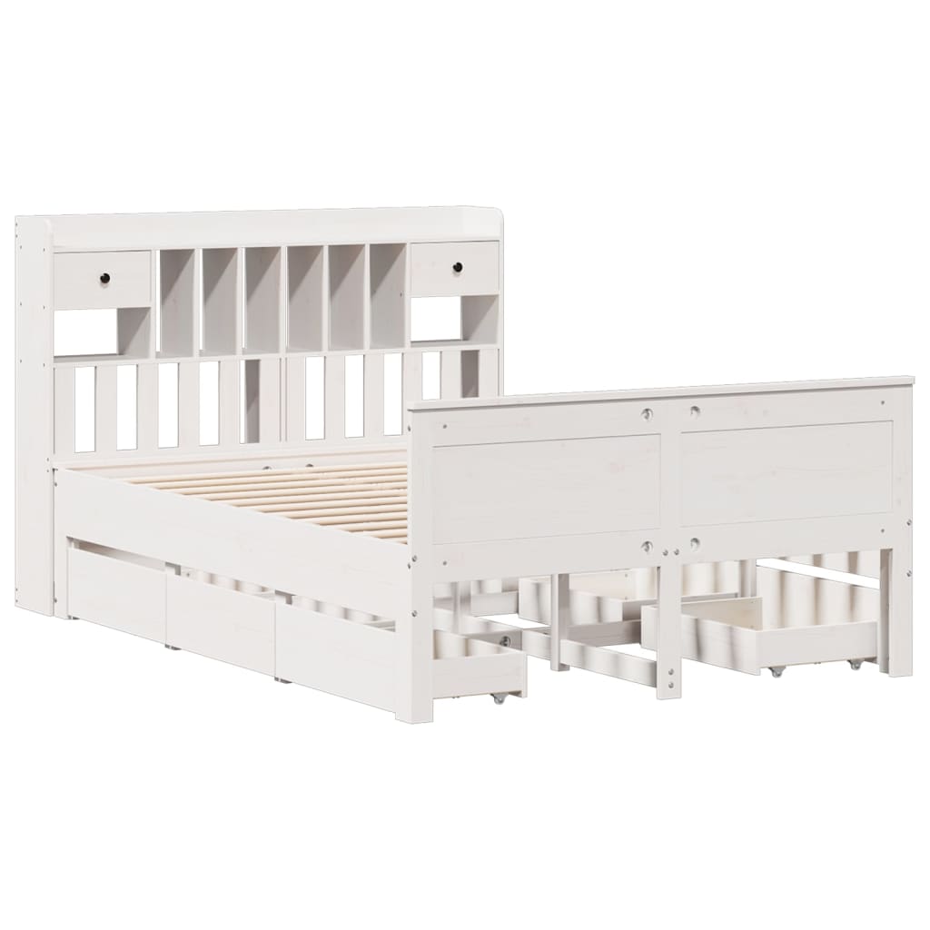 Lit bibliothèque sans matelas blanc 140x190 cm bois pin massif - XIOS