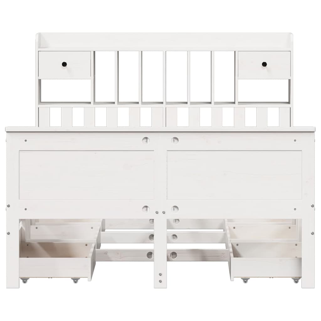 Lit bibliothèque sans matelas blanc 140x190 cm bois pin massif - XIOS