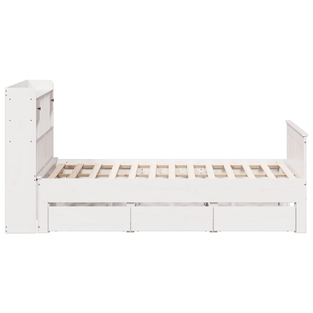 Lit bibliothèque sans matelas blanc 140x190 cm bois pin massif - XIOS