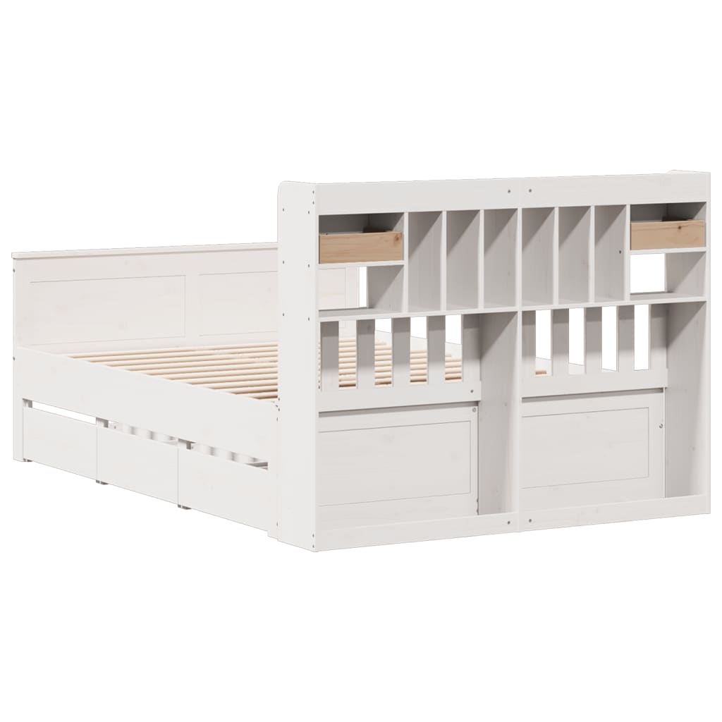 Lit bibliothèque sans matelas blanc 140x190 cm bois pin massif - XIOS