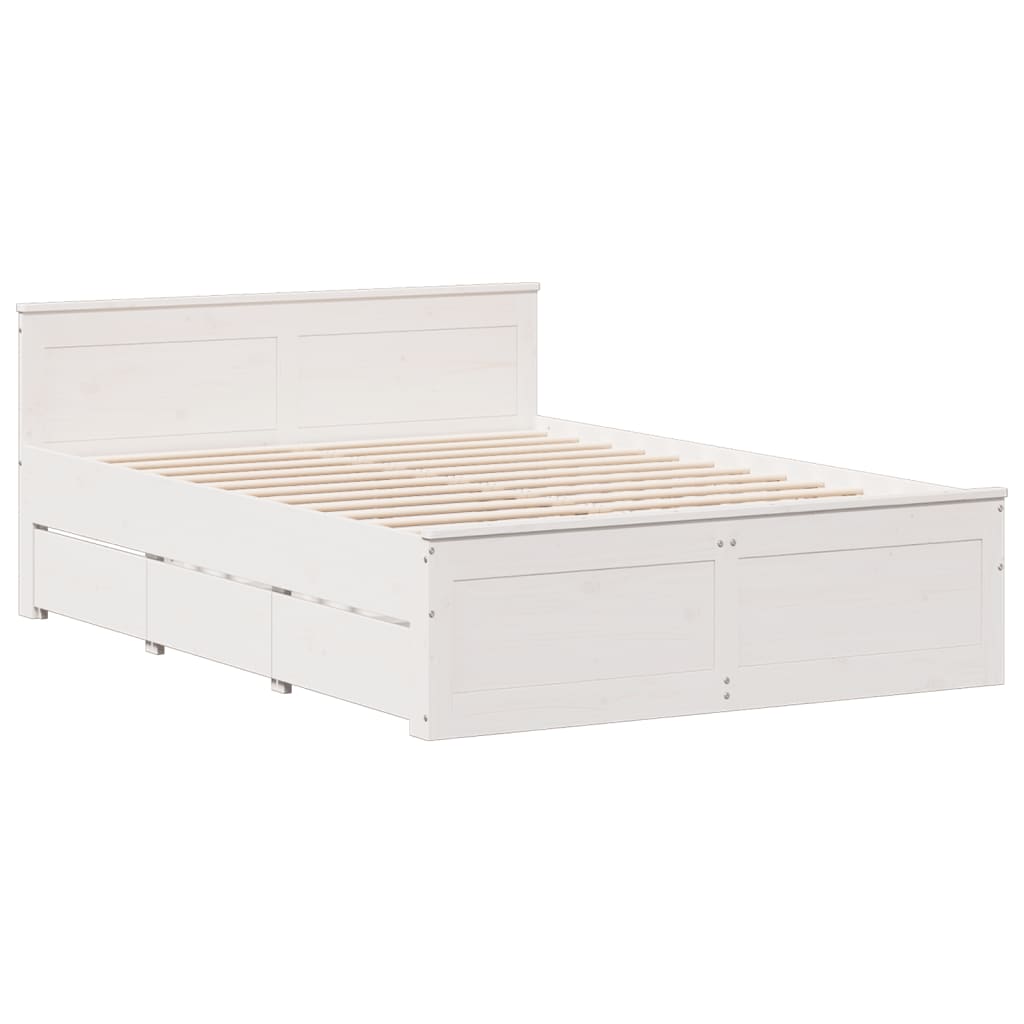 Lit bibliothèque sans matelas blanc 140x190 cm bois pin massif - XIOS