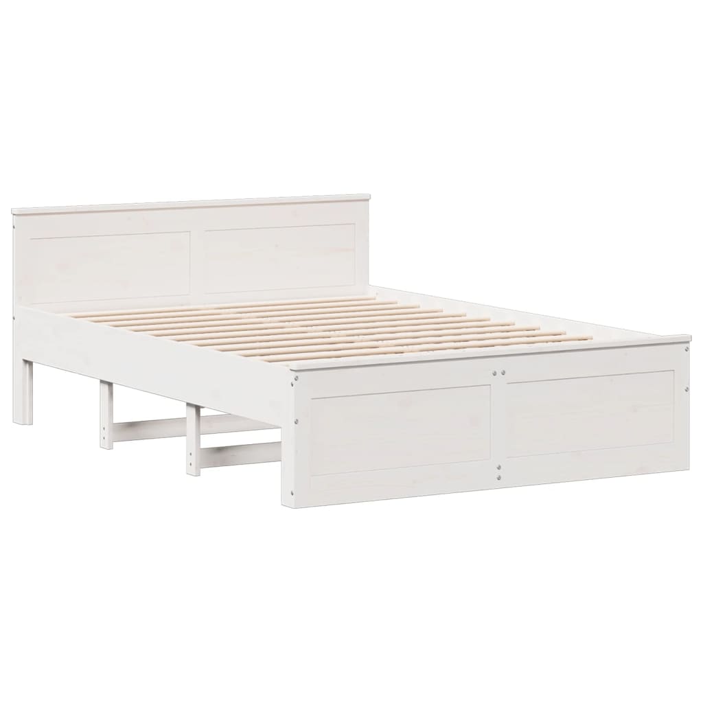 Lit bibliothèque sans matelas blanc 140x190 cm bois pin massif - XIOS