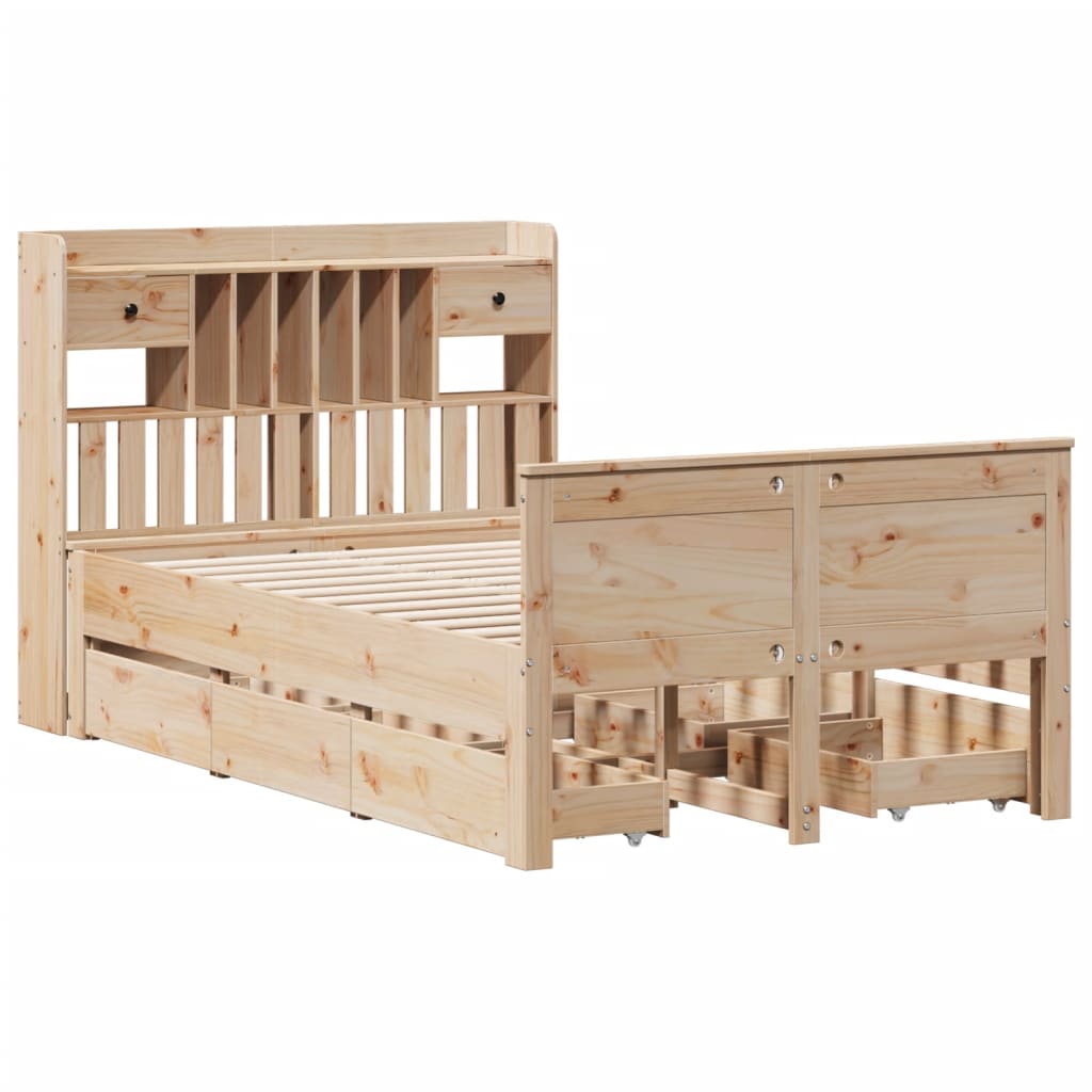 Lit bibliothèque sans matelas 135x190 cm bois de pin massif - XIOS