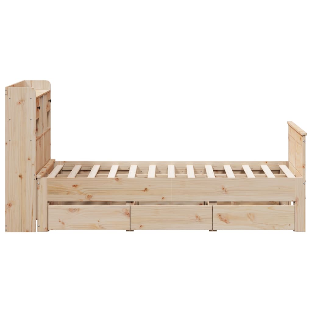 Lit bibliothèque sans matelas 135x190 cm bois de pin massif - XIOS