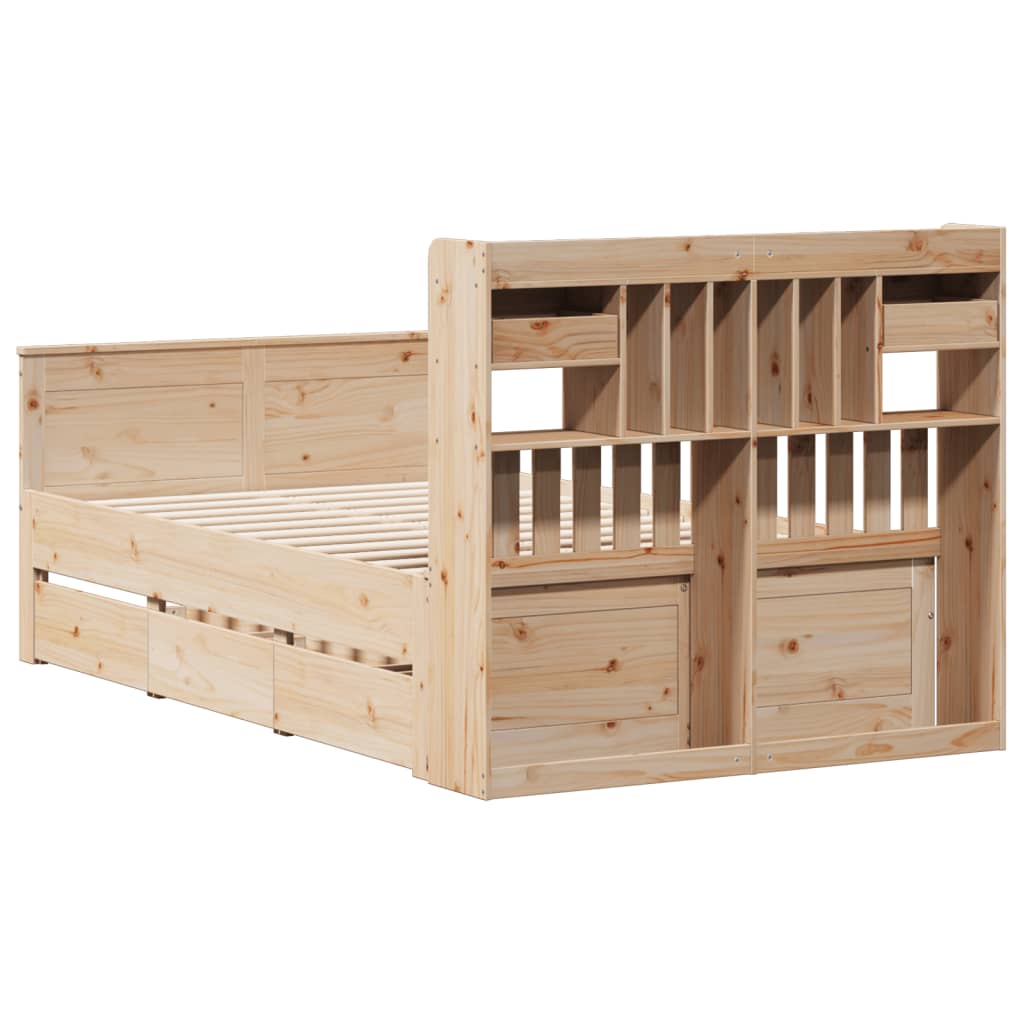 Lit bibliothèque sans matelas 135x190 cm bois de pin massif - XIOS
