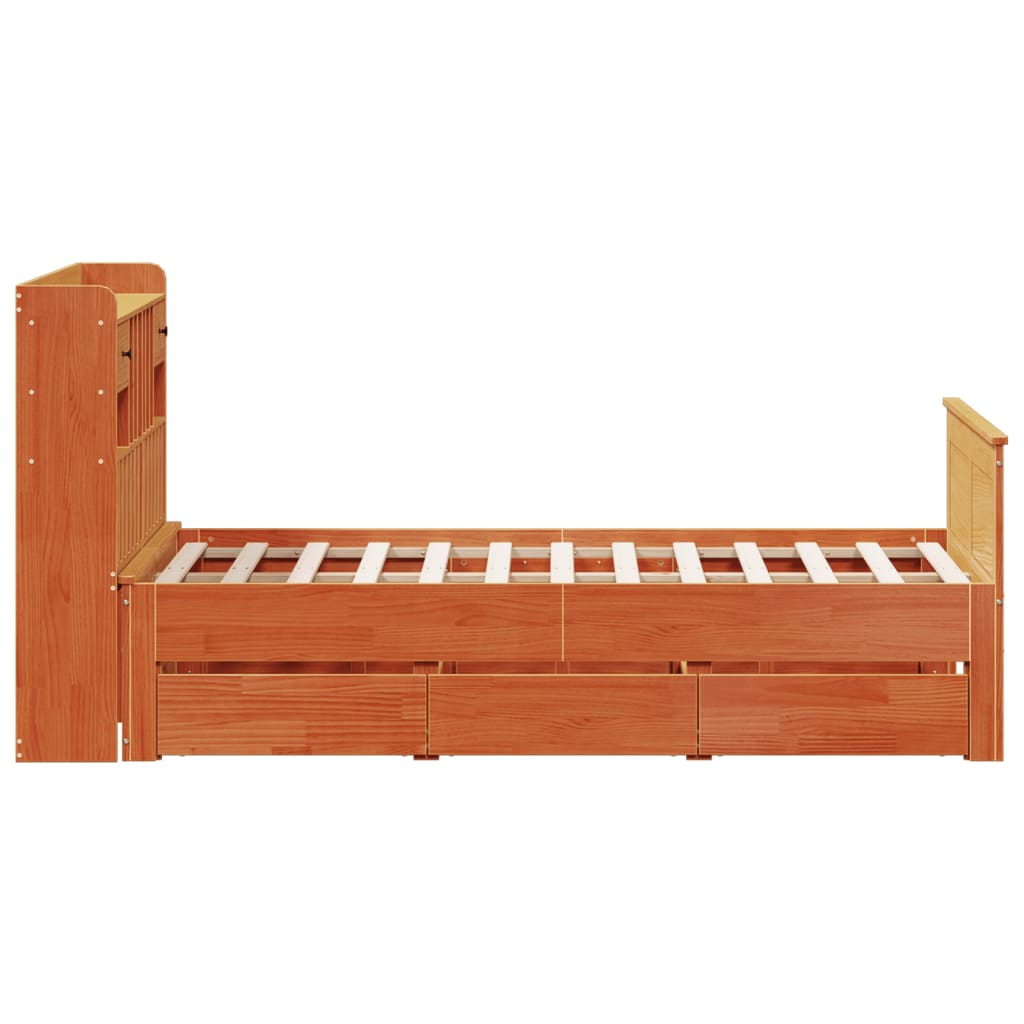 Lit bibliothèque sans matelas cire marron 135x190 cm pin massif - XIOS