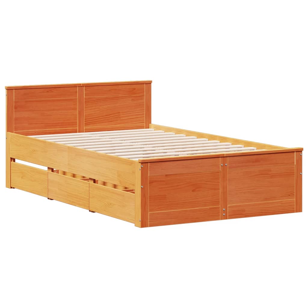 Lit bibliothèque sans matelas cire marron 135x190 cm pin massif - XIOS