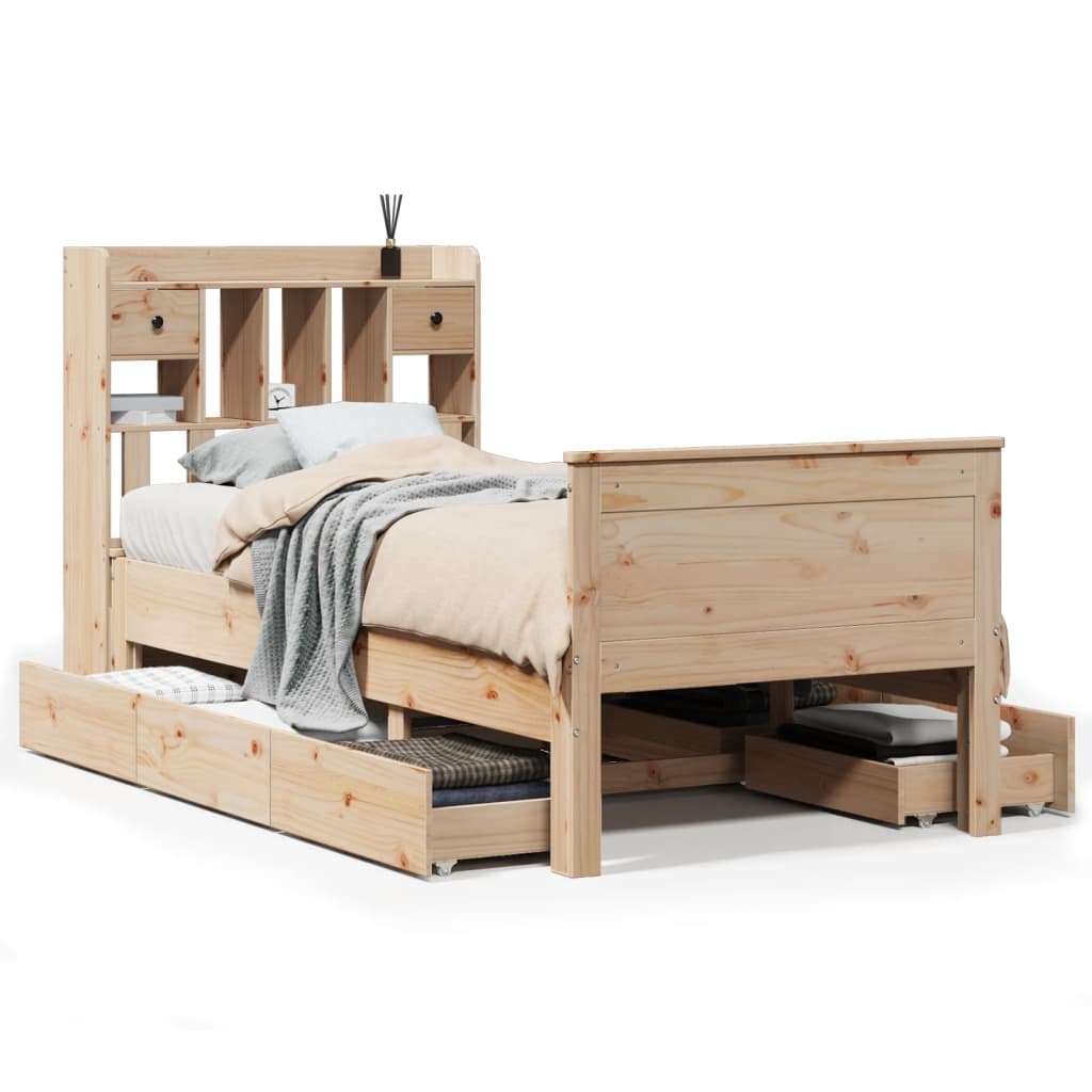 Lit bibliothèque sans matelas 90x190 cm bois de pin massif - XIOS