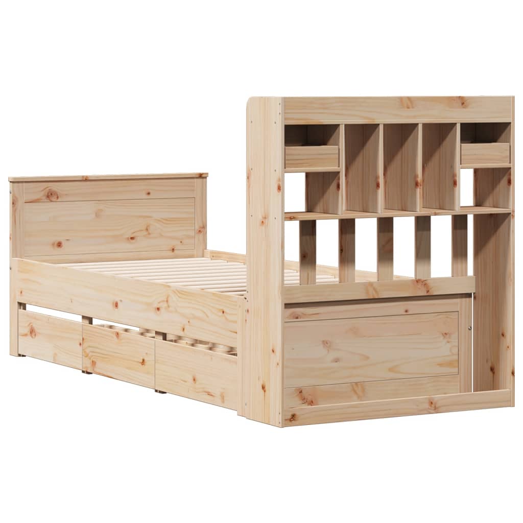 Lit bibliothèque sans matelas 90x190 cm bois de pin massif - XIOS