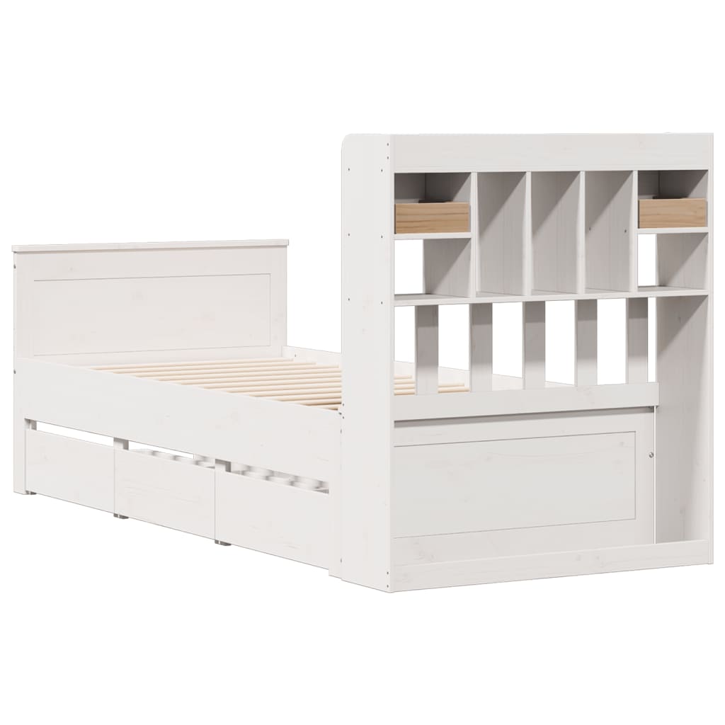Lit bibliothèque sans matelas blanc 90x190cm bois de pin massif - XIOS