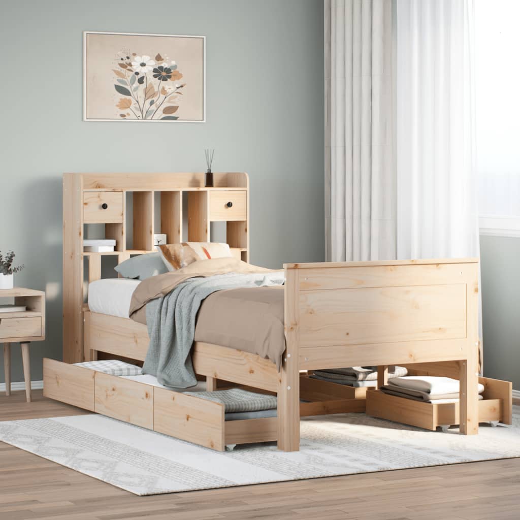 Lit bibliothèque sans matelas 75x190 cm bois de pin massif - XIOS