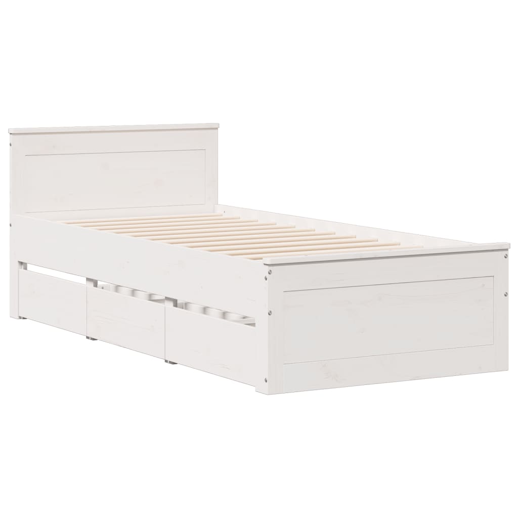 Lit bibliothèque sans matelas blanc 75x190cm bois de pin massif - XIOS
