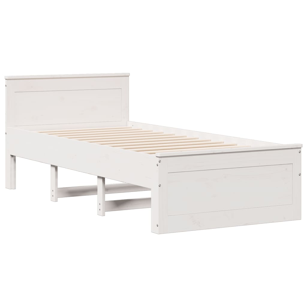 Lit bibliothèque sans matelas blanc 75x190cm bois de pin massif - XIOS