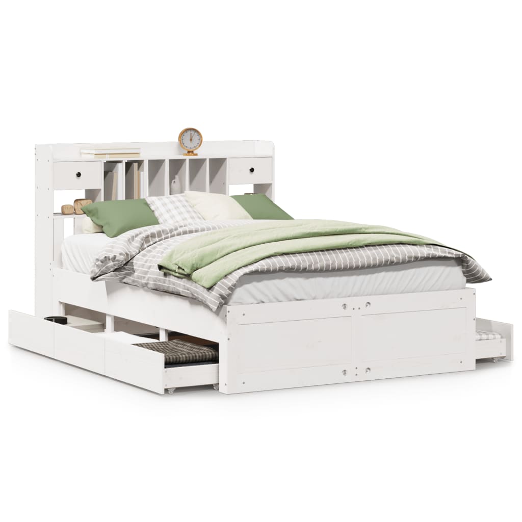Lit bibliothèque sans matelas blanc 150x200 cm bois pin massif - XIOS