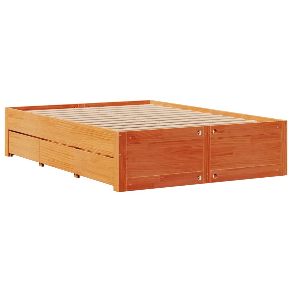 Lit bibliothèque sans matelas cire marron 150x200 cm pin massif - XIOS