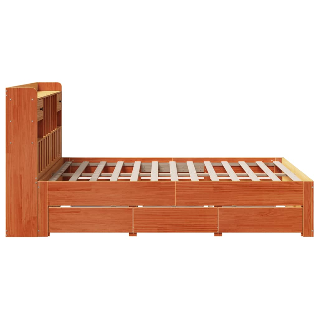 Lit bibliothèque sans matelas cire marron 150x200 cm pin massif - XIOS
