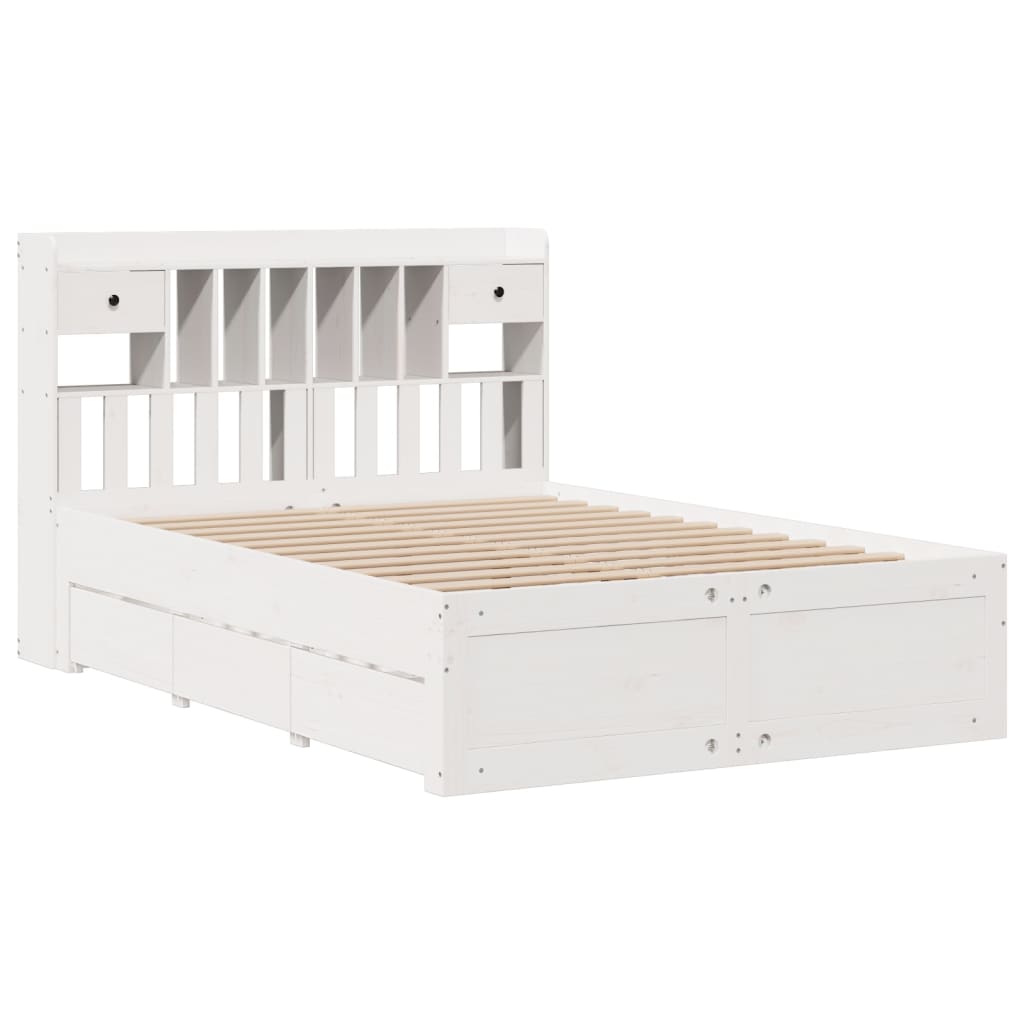 Lit bibliothèque sans matelas blanc 140x200 cm bois pin massif - XIOS