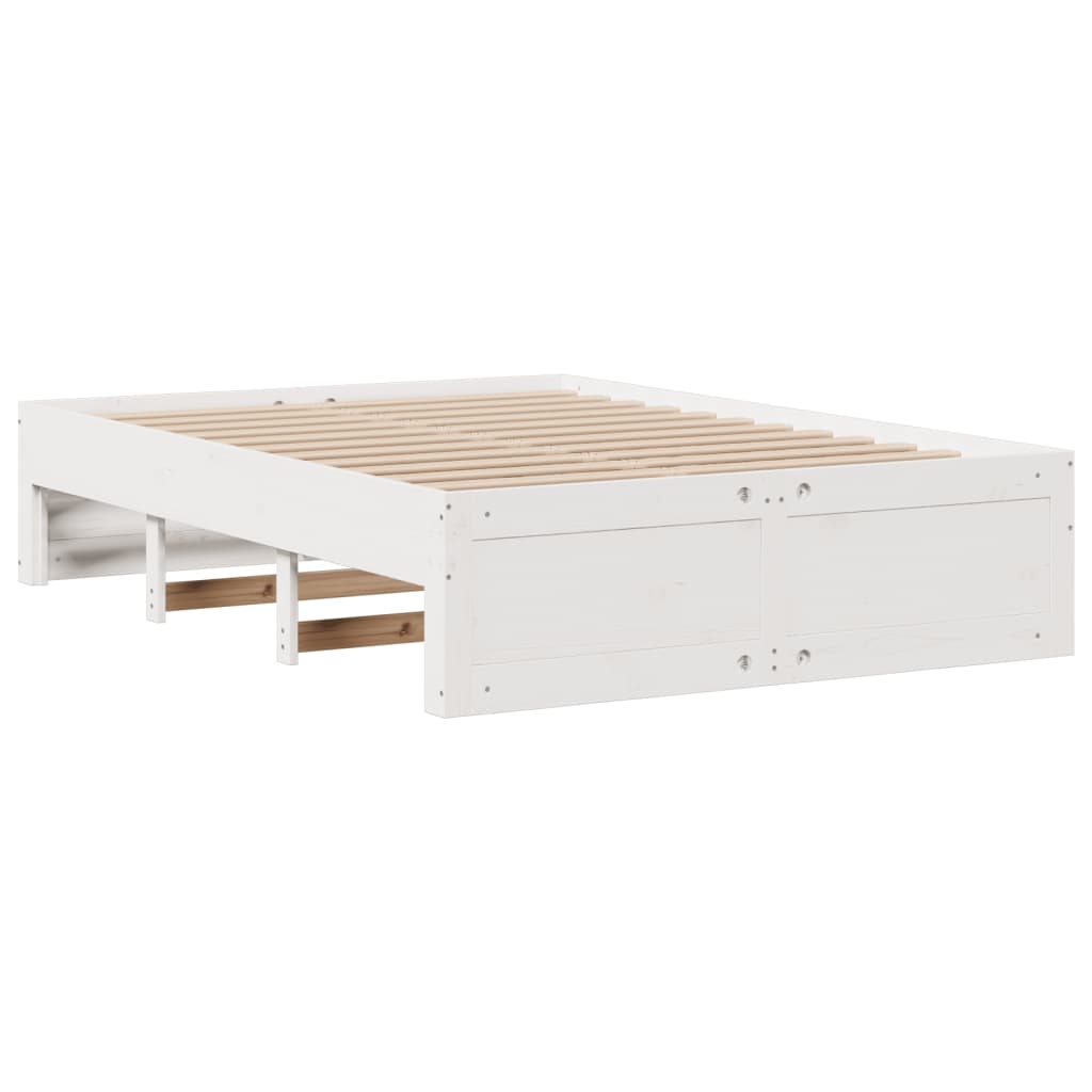 Lit bibliothèque sans matelas blanc 140x200 cm bois pin massif - XIOS