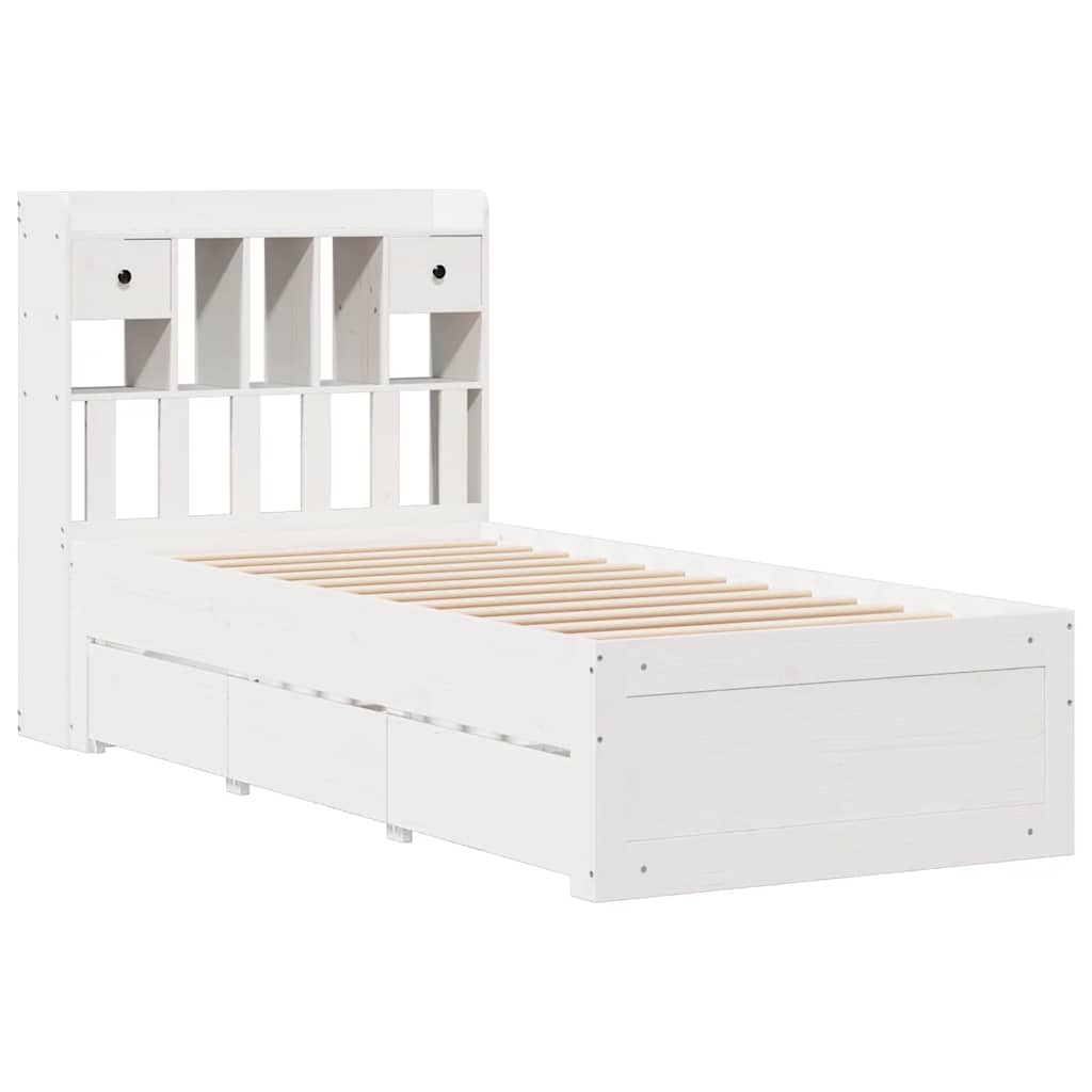 Lit bibliothèque sans matelas blanc 90x200cm bois de pin massif - XIOS