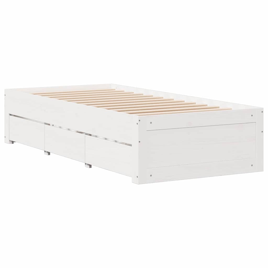 Lit bibliothèque sans matelas blanc 90x200cm bois de pin massif - XIOS