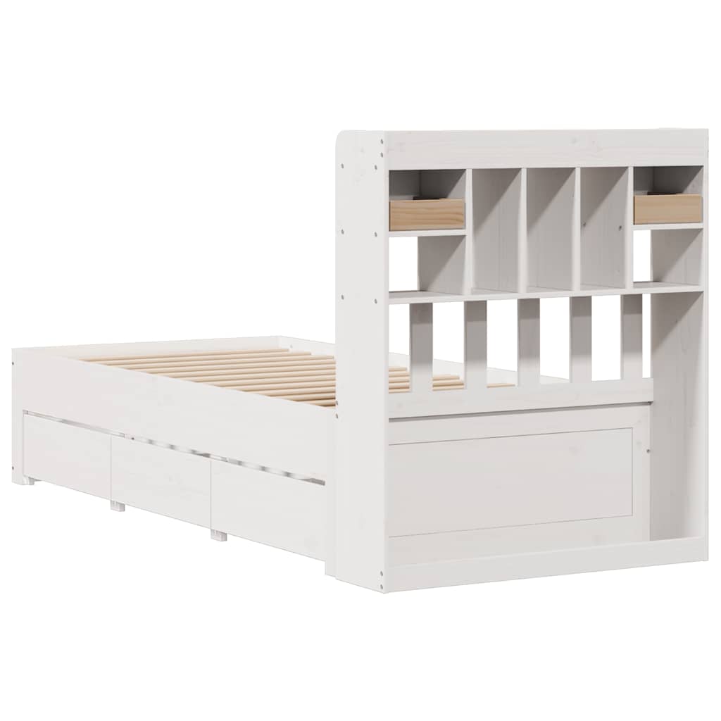 Lit bibliothèque sans matelas blanc 90x200cm bois de pin massif - XIOS