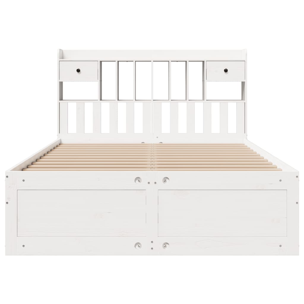 Lit bibliothèque sans matelas blanc 140x190 cm bois pin massif - XIOS
