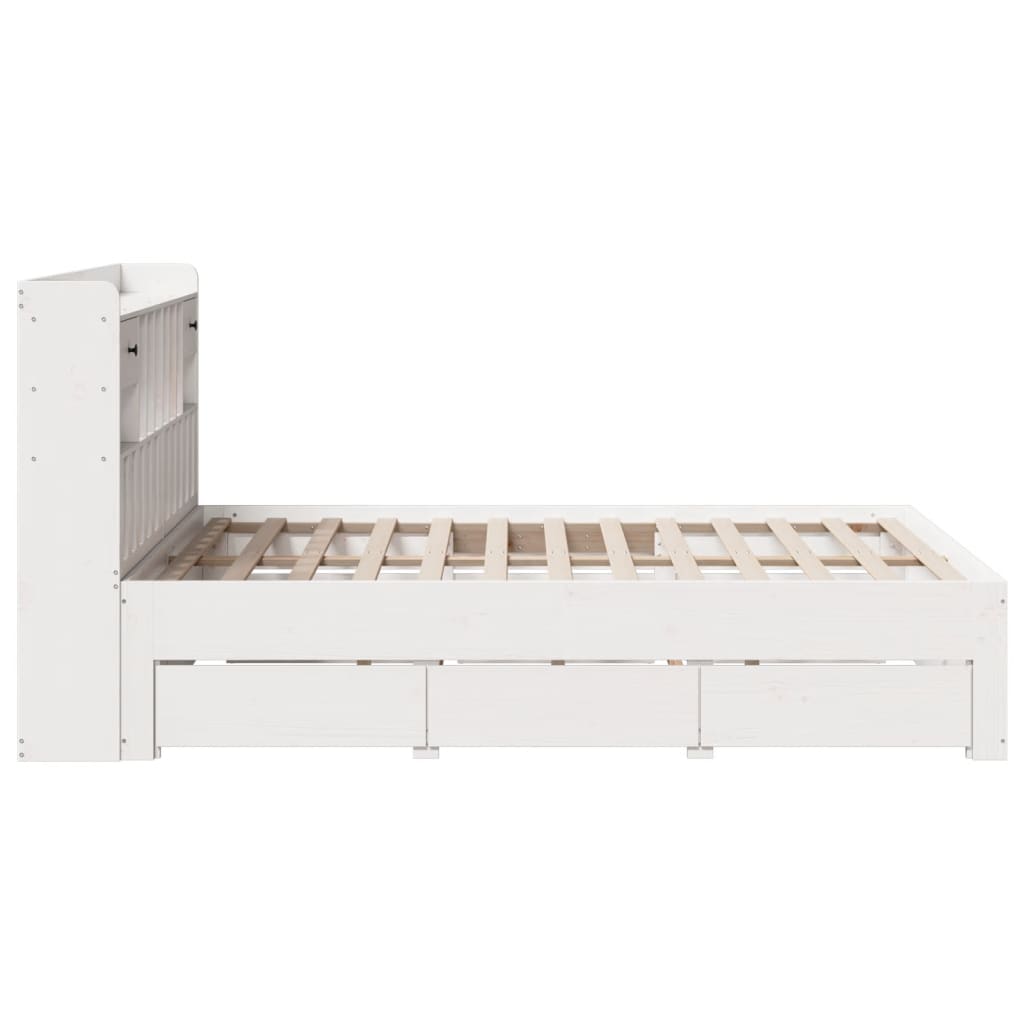 Lit bibliothèque sans matelas blanc 140x190 cm bois pin massif - XIOS