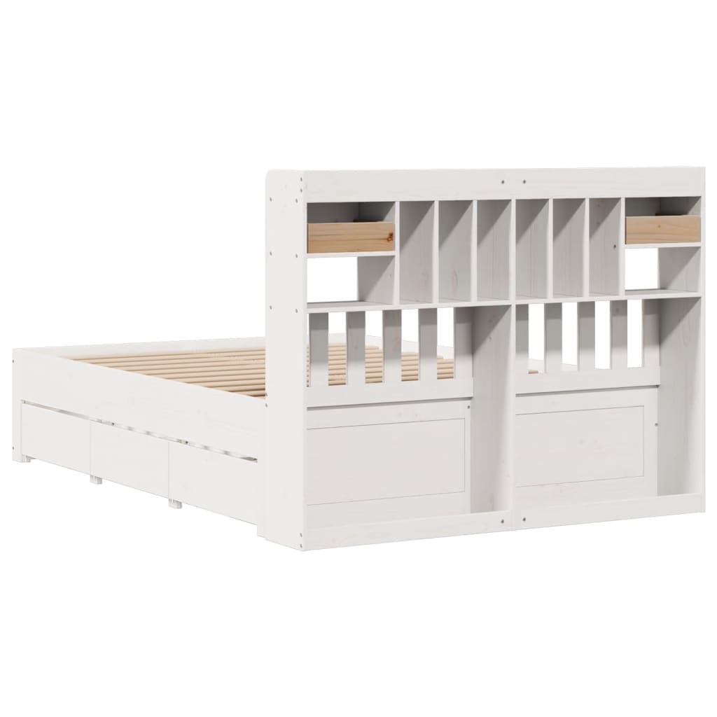 Lit bibliothèque sans matelas blanc 140x190 cm bois pin massif - XIOS