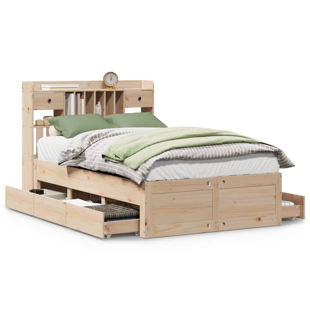 Lit bibliothèque sans matelas 135x190 cm bois de pin massif - XIOS