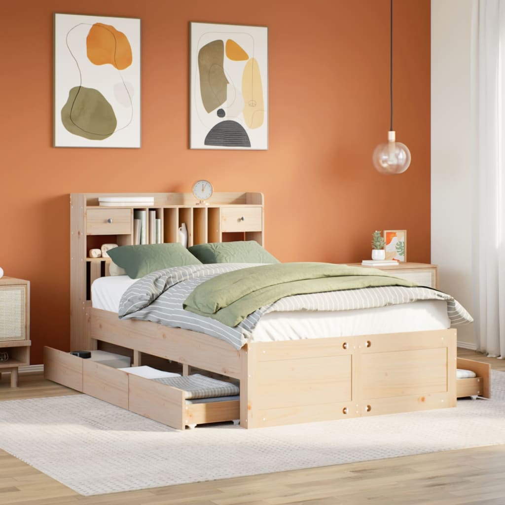Lit bibliothèque sans matelas 135x190 cm bois de pin massif - XIOS