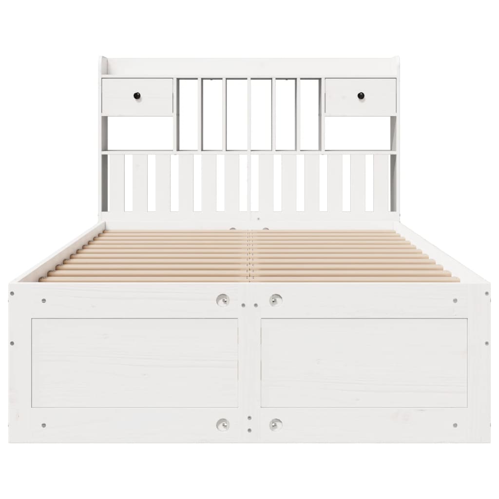 Lit bibliothèque sans matelas blanc 135x190 cm bois pin massif - XIOS