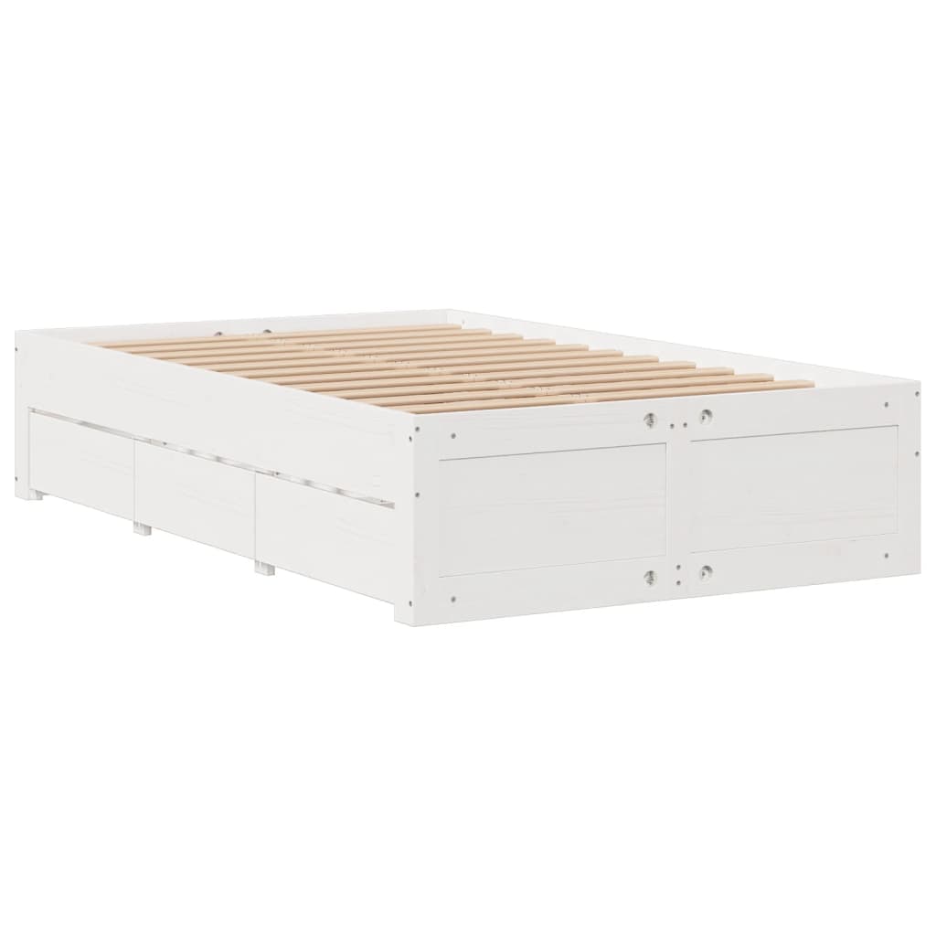 Lit bibliothèque sans matelas blanc 135x190 cm bois pin massif - XIOS