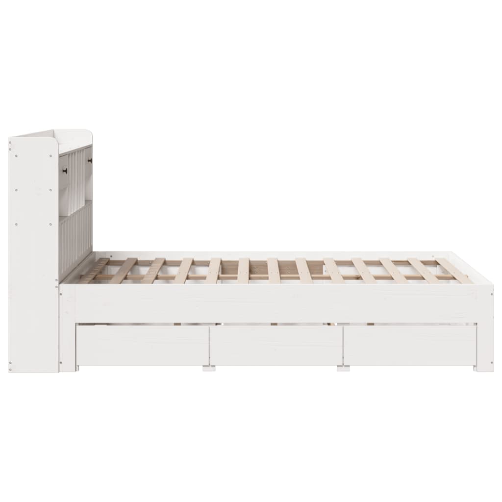 Lit bibliothèque sans matelas blanc 135x190 cm bois pin massif - XIOS