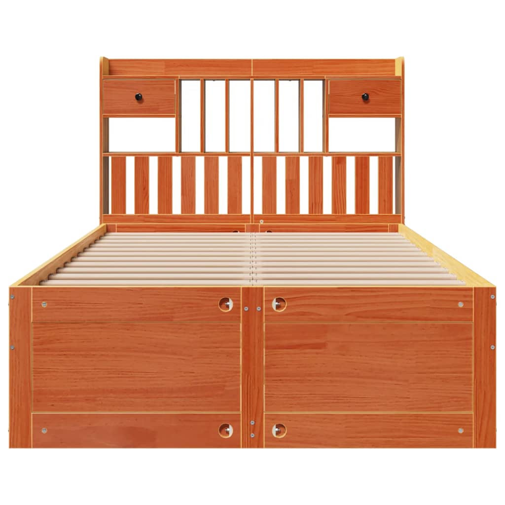 Lit bibliothèque sans matelas cire marron 135x190 cm pin massif - XIOS