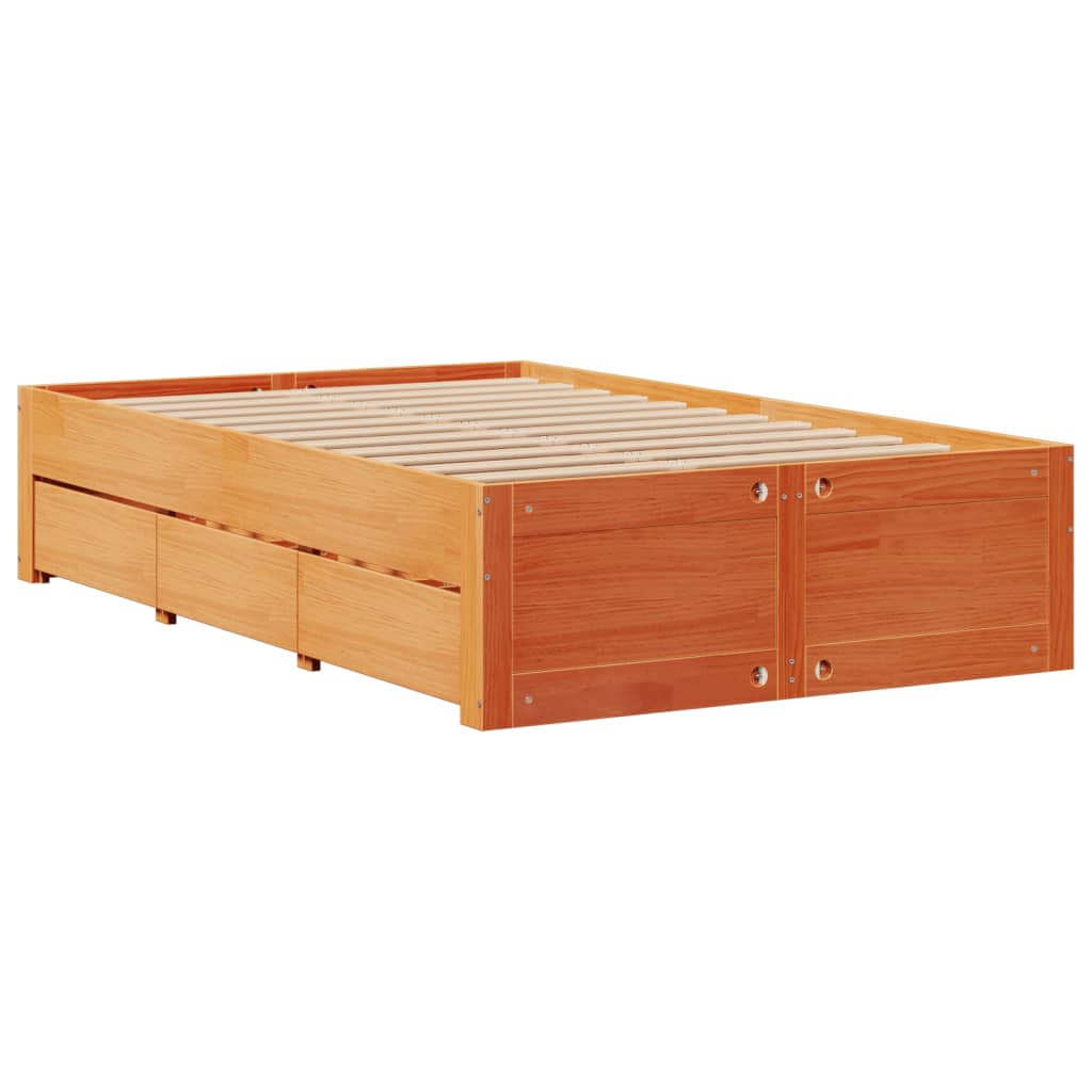 Lit bibliothèque sans matelas cire marron 135x190 cm pin massif - XIOS