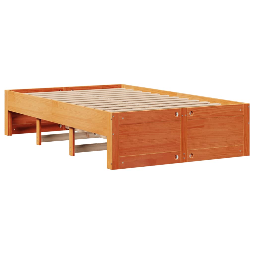 Lit bibliothèque sans matelas cire marron 135x190 cm pin massif - XIOS
