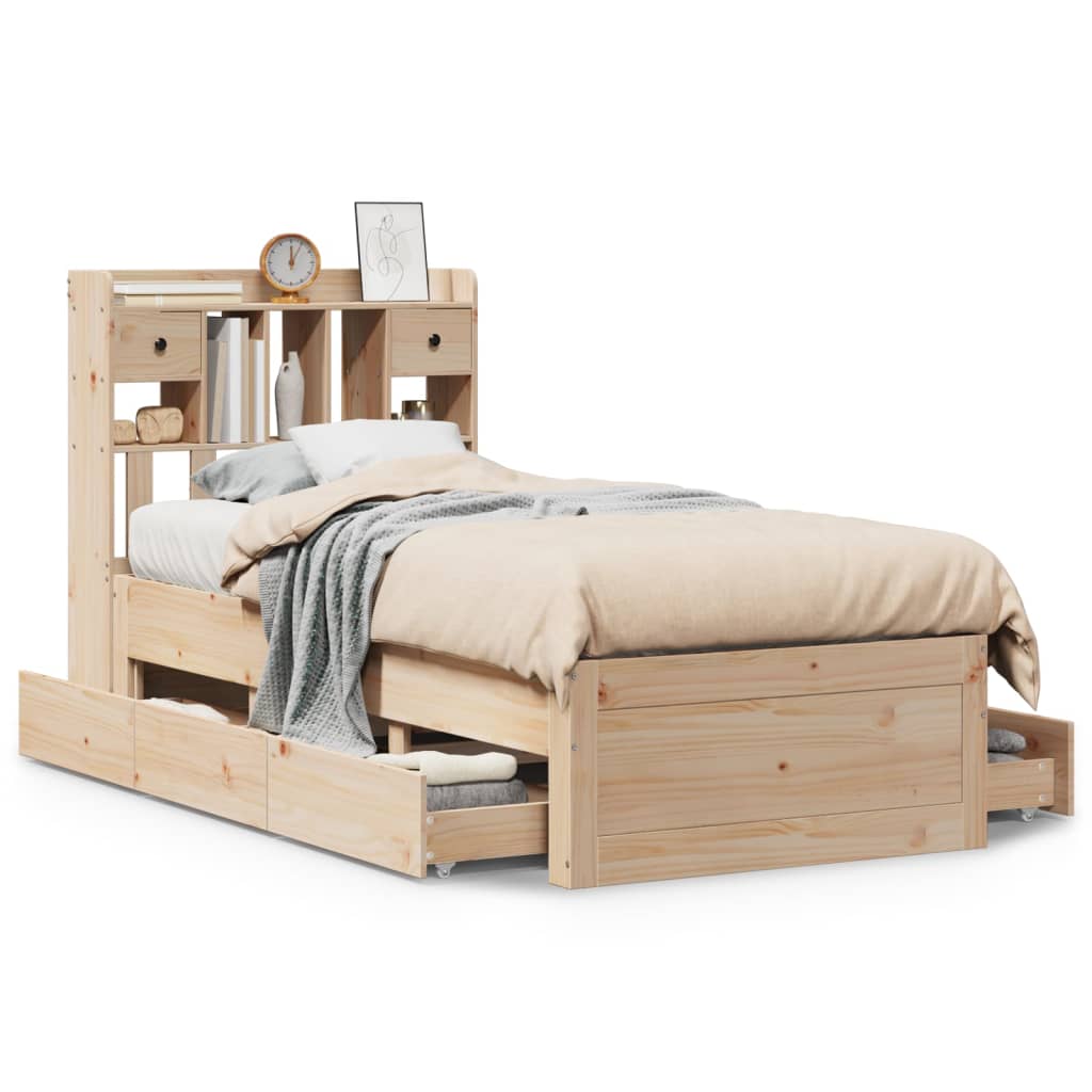 Lit bibliothèque sans matelas 75x190 cm bois de pin massif - XIOS