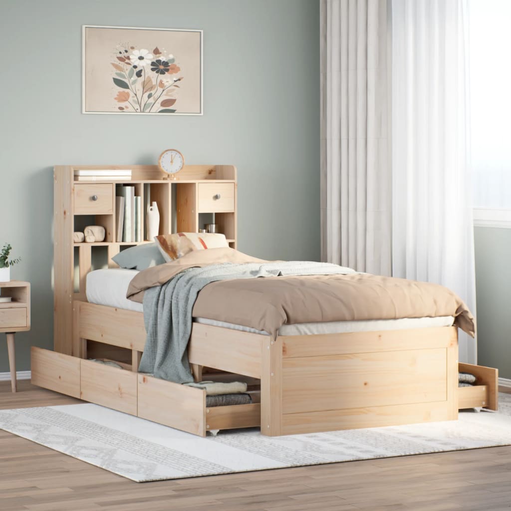 Lit bibliothèque sans matelas 75x190 cm bois de pin massif - XIOS