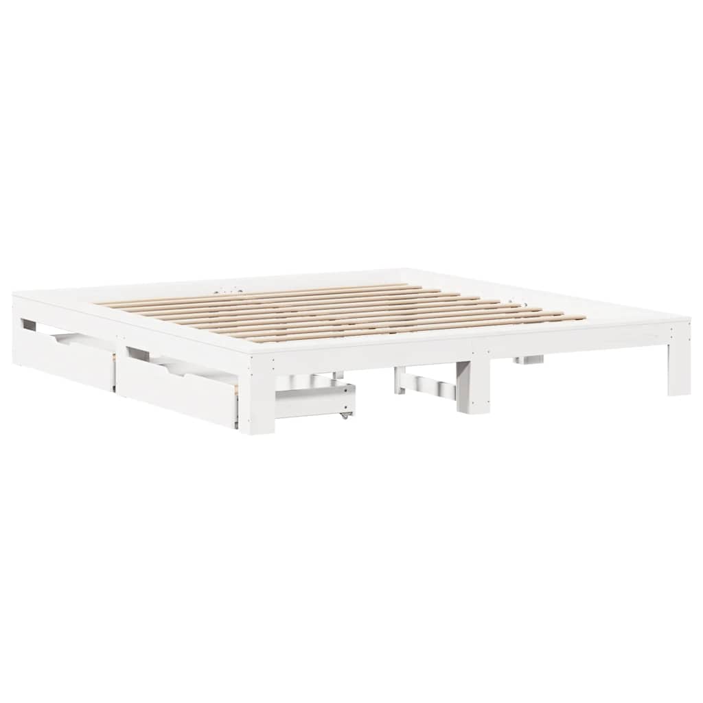 Cadre de lit sans matelas blanc 200x200 cm bois massif de pin - XIOS