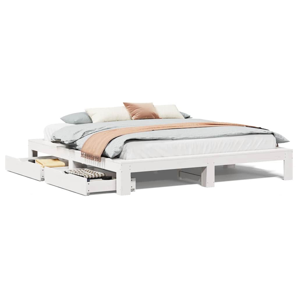 Cadre de lit sans matelas blanc 180x200 cm bois massif de pin - XIOS