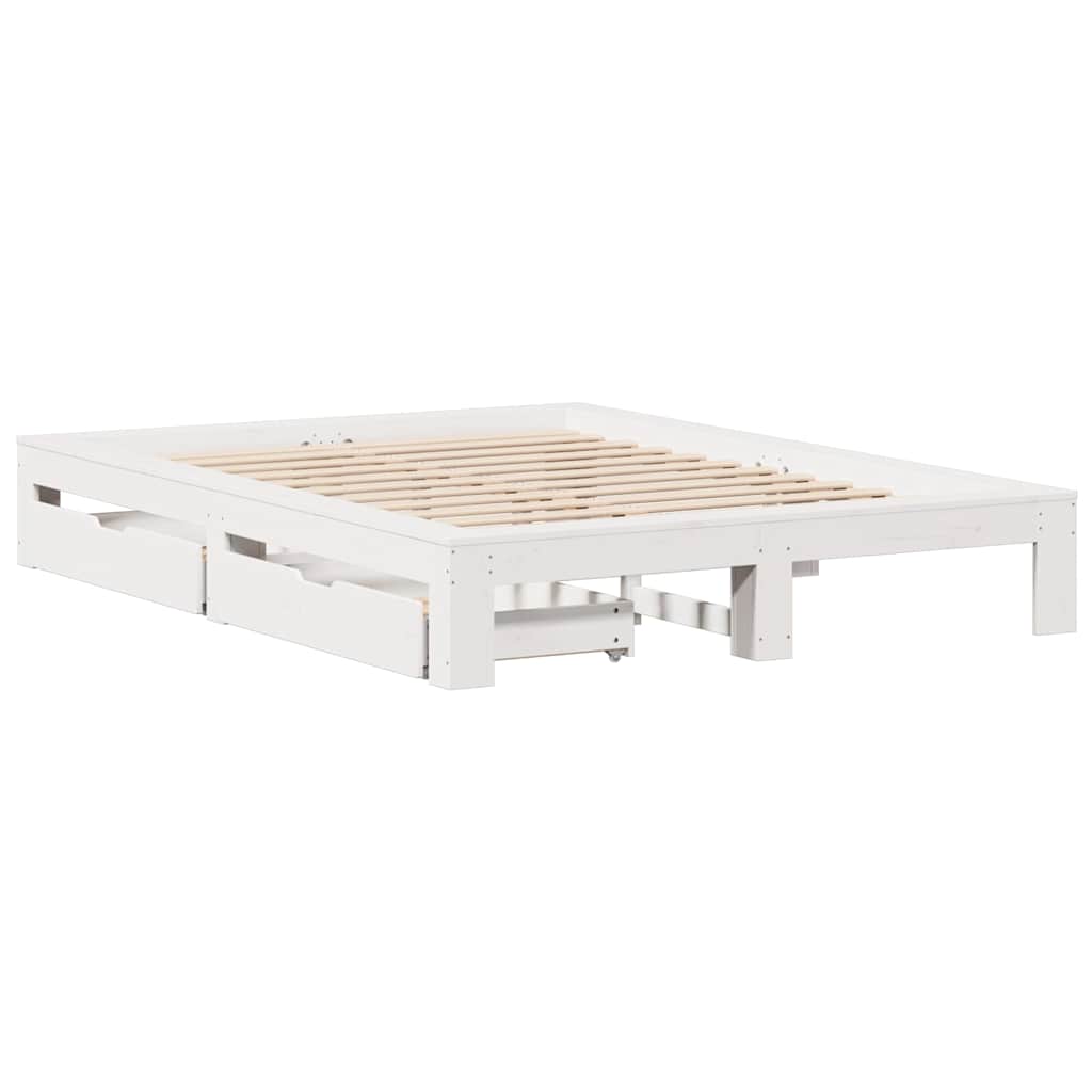 Cadre de lit sans matelas blanc 150x200 cm bois de pin massif - XIOS